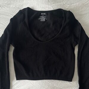 Ardene Black Ribbed Scoop-Neck Long Sleeve Top